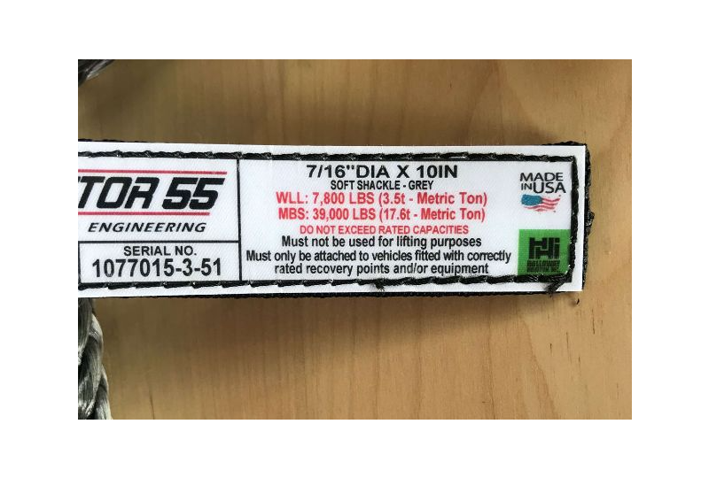 10 Inch Soft Shackle 7/16 Diameter Standard Duty Gray Factor 55