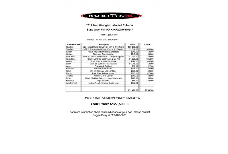 2019 Jeep Wrangler Unlimited Rubicon JL Hellcat Sting Gray - SOLD