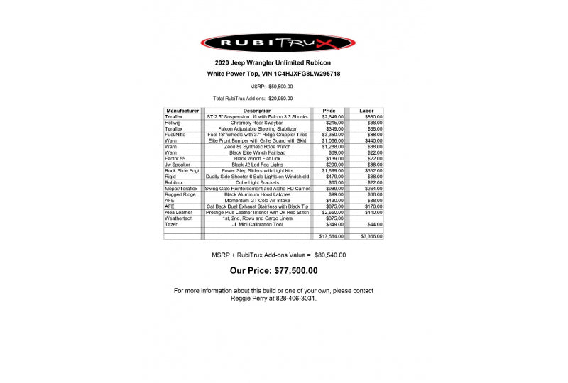 2020 Jeep Wrangler Unlimited Rubicon JL Bright White - SOLD