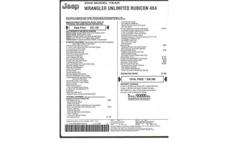 2020 Jeep Wrangler Unlimited Rubicon JL Bright White - SOLD