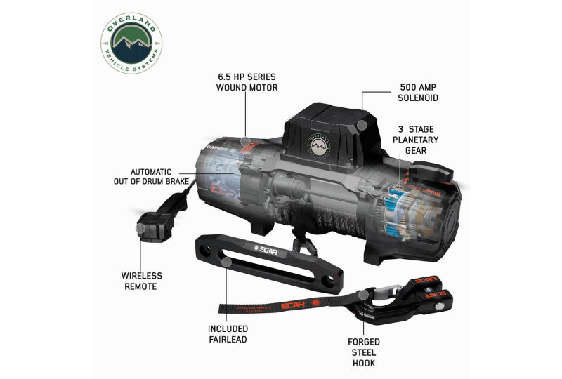 SCAR 10S Winch - 10,000lb Winch w/ Synthetic Rope & Wireless Remote