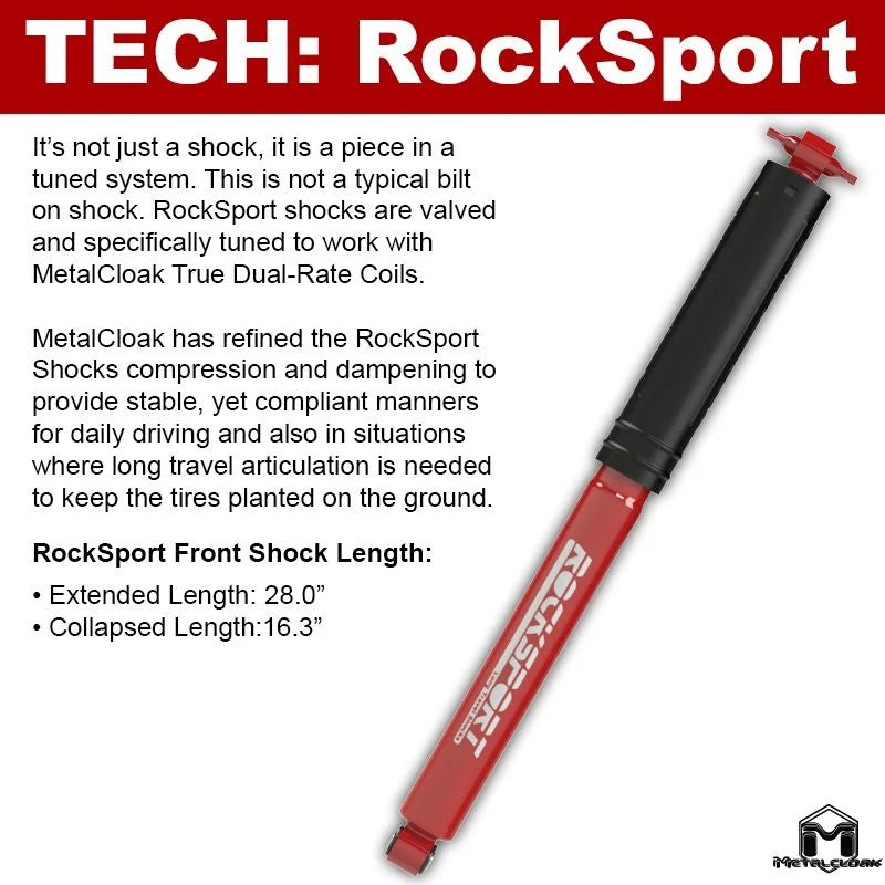 RockSport RED Long Travel Shock, JK Wrangler, Rear, Pair