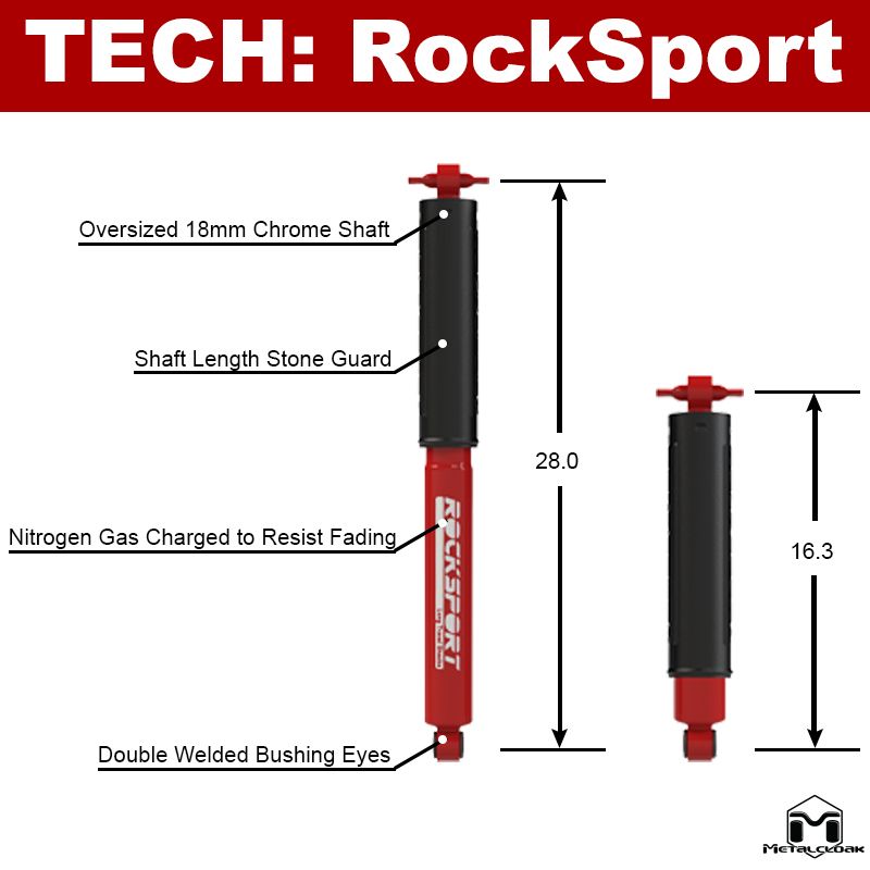 RockSport RED Long Travel Shock, JK Wrangler, Rear, Pair