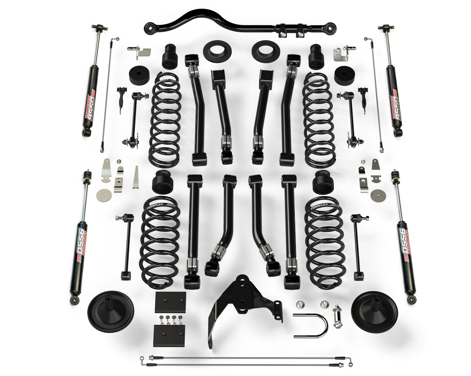 07-18 Wrangler JK 2 Door 4 Inch Suspension System w/ 8 Alpine Short Control Arms & 9550 VSS Twin-Tube TeraFlex