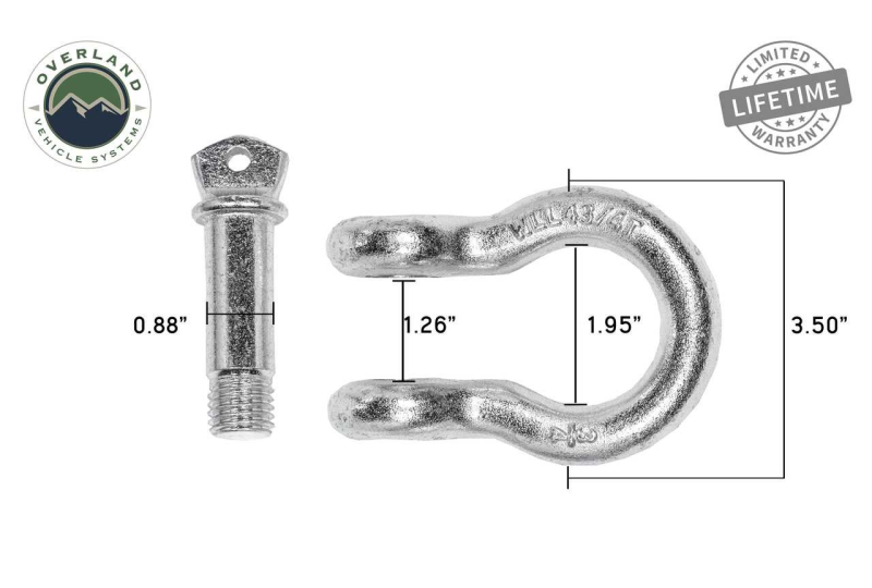 OVS Recovery Shackle 3/4" 4.75 Ton Zinc - Pair