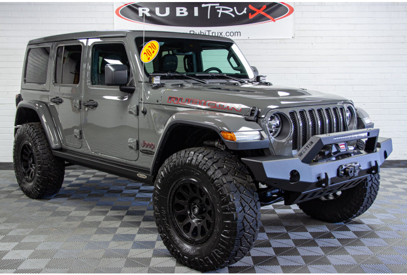 Passenger corner shot of this 2020 Jeep Wrangler Unlimited Rubicon JL Hellcat HEMI Sting Gray