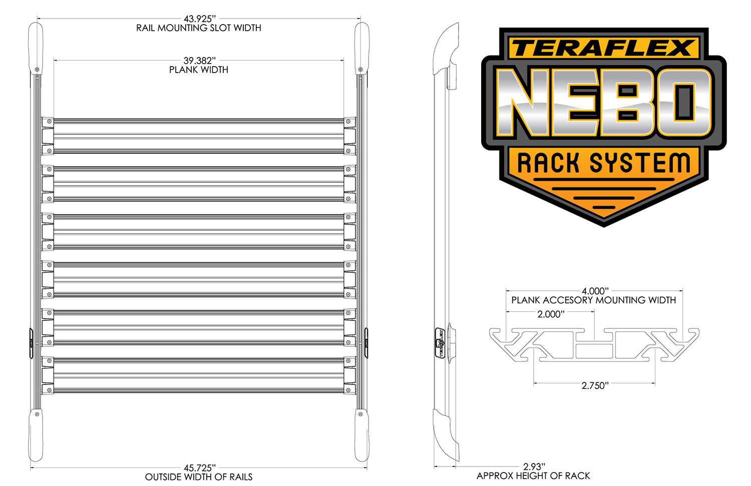07-18 Wrangler JK 4 Door Nebo Roof Rack Cargo Slat Kit Silver 6-Piece TeraFlex