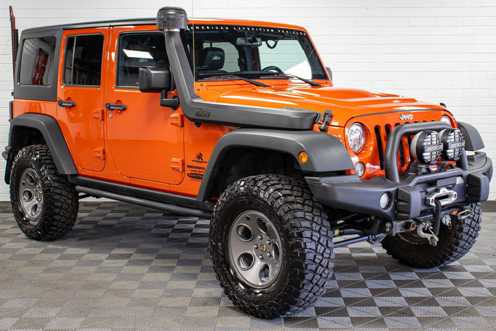 Pre-Owned 2015 Jeep Wrangler JK Unlimited Rubicon AEV JK350 Hard Top Sunset Orange, 53k Miles