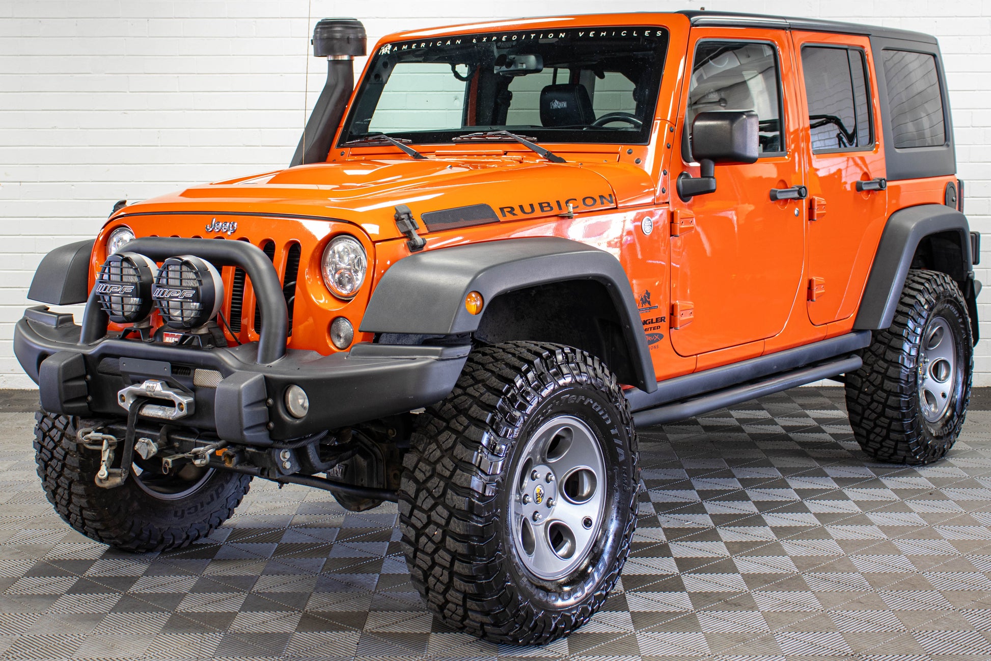 Pre-Owned 2015 Jeep Wrangler JK Unlimited Rubicon AEV JK350 Hard Top Sunset Orange, 53k Miles
