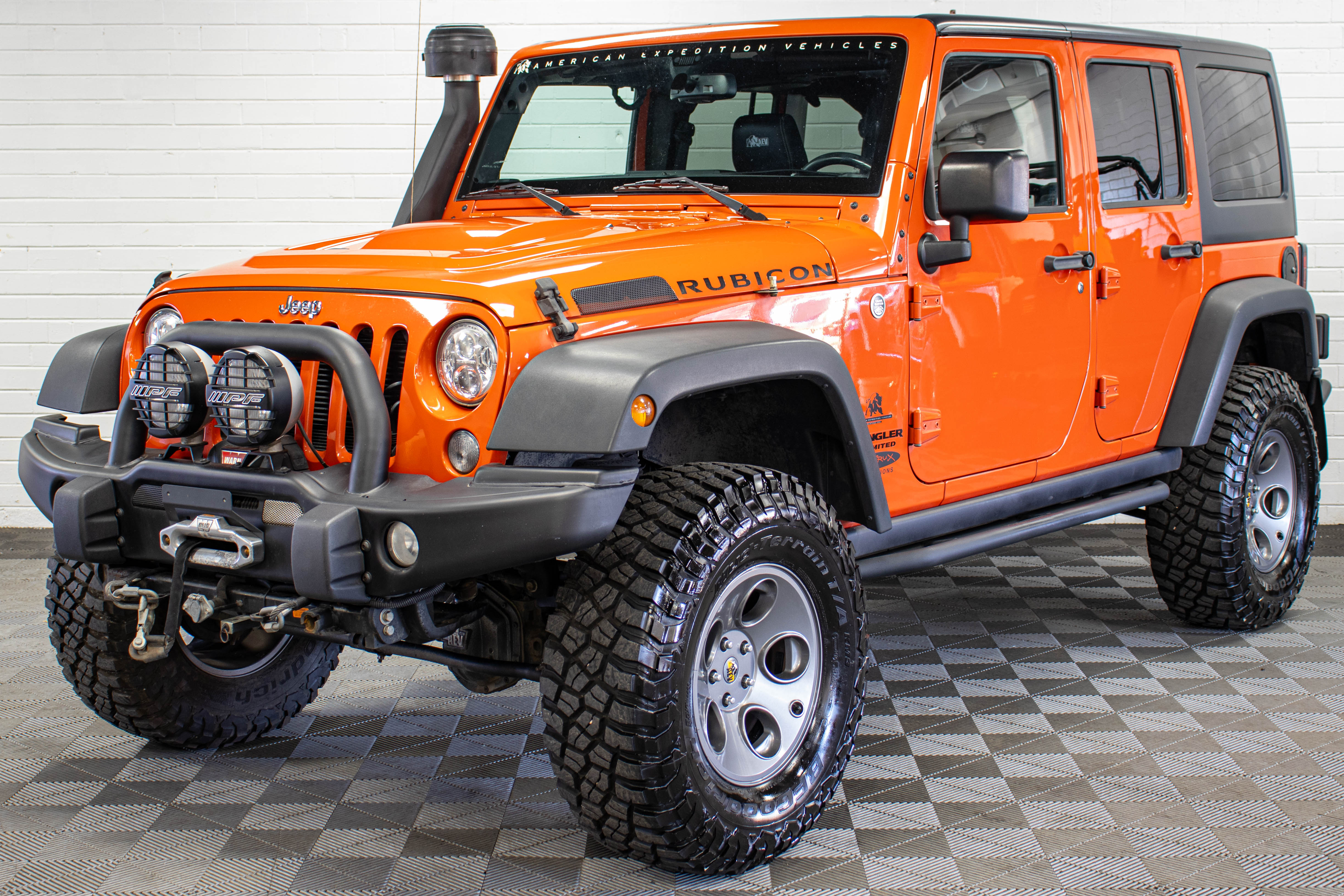 Pre-Owned 2015 Jeep Wrangler JK Unlimited Rubicon AEV JK350 Hard Top Sunset Orange, 53k Miles