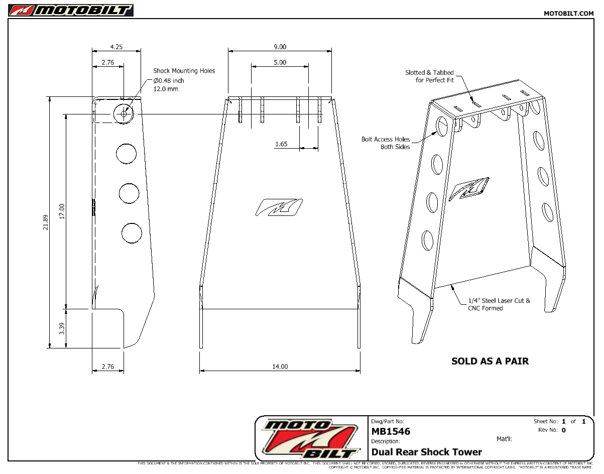 Dual Rear Shock Towers Motobilt