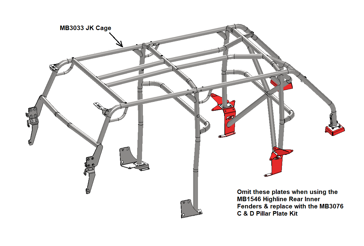 Cage C & D Plates for JKU Rear Highline Inner Fenders Motobilt
