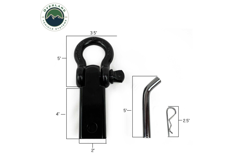 OVS 3/4 4.75T Receiver Shackle: Dual Hole, Pin, Clip - Black