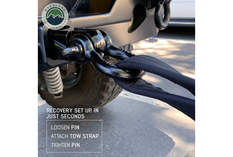 OVS 3/4 4.75T Receiver Shackle: Dual Hole, Pin, Clip - Black