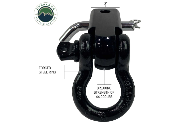 OVS 3/4 4.75T Receiver Shackle: Dual Hole, Pin, Clip - Black