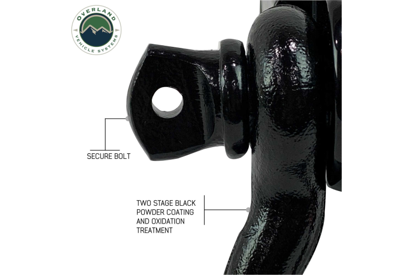 OVS 3/4 4.75T Receiver Shackle: Dual Hole, Pin, Clip - Black