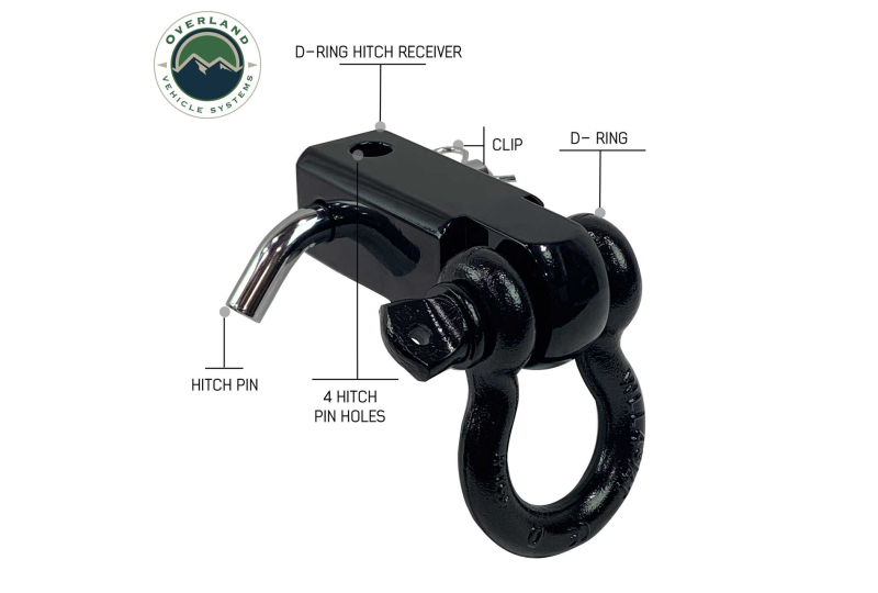 OVS 3/4 4.75T Receiver Shackle: Dual Hole, Pin, Clip - Black