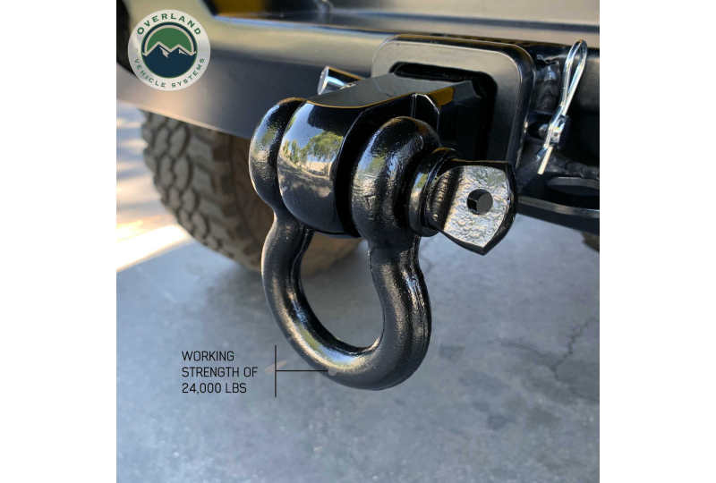 OVS 3/4 4.75T Receiver Shackle: Dual Hole, Pin, Clip - Black