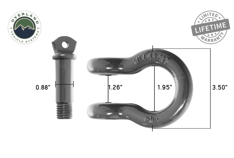 OVS Recovery Shackle 3/4" 4.75 Ton - Gray