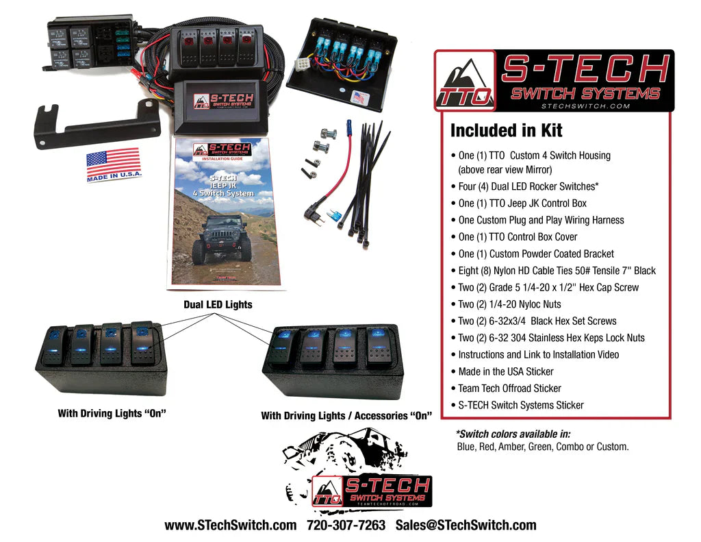 S-Tech TTO-STECH-2BE 4 Circuit Control Switch System with JK Mount