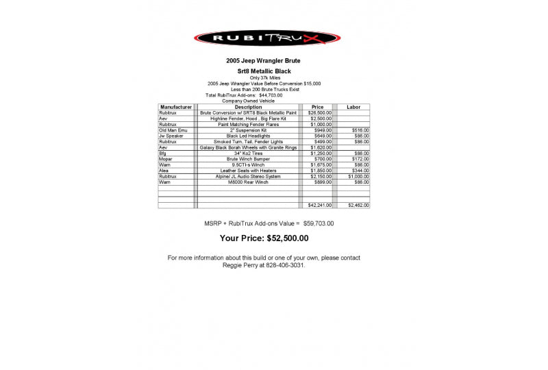 Pre-Owned 2005 Jeep Wrangler Brute Conversion Black - SOLD