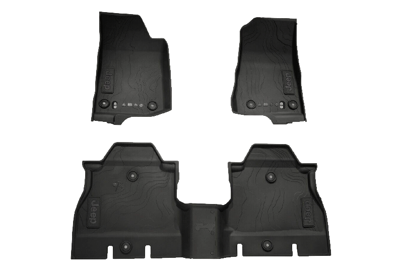 Mopar All-Weather Front & Rear Floor Liner Set w/ Black Jeep Logo; Wrangler JL Unlimited