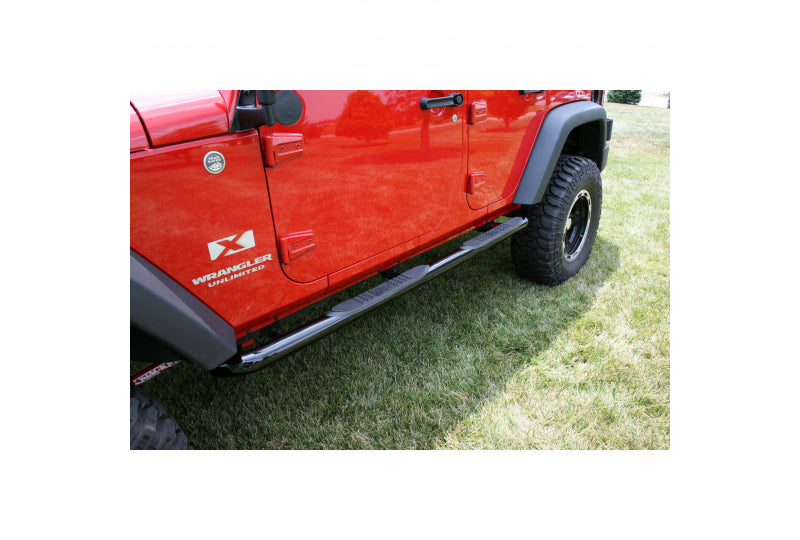 Rugged Ridge 11590.06 Round Tube Side Steps, 3 Inch, Black; 07-17 Jeep Wrangler JKU