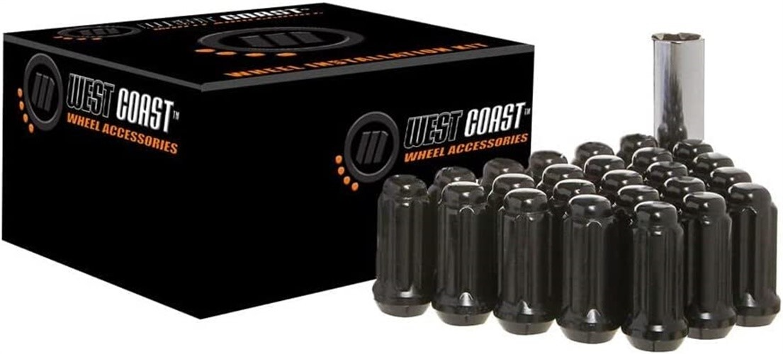 West Coast 5 Lug 14x1.5 Spline Closed Lug Nuts - Black 24 West Coast 5 Lug 14x1.5 Spline Closed Lug Nuts - Black 24 pieces - JT/JL pieces - JT/J