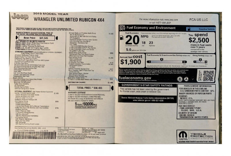 2019 Jeep Wrangler Unlimited Rubicon JL Bright White - SOLD